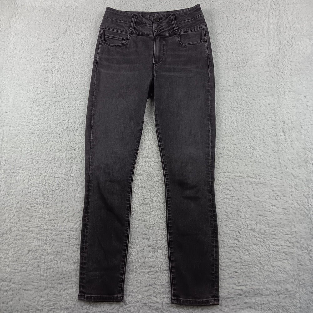 Paige Womens High Rise Skinny Jeans Black Double Button Size 27‎